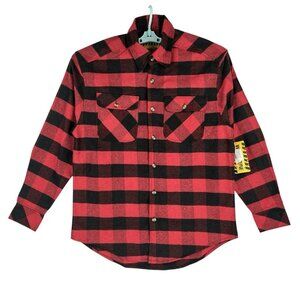 Work Zone Men's Long Sleeve Black Red Plaid Shirt Size Medium Buttons Casual NWT